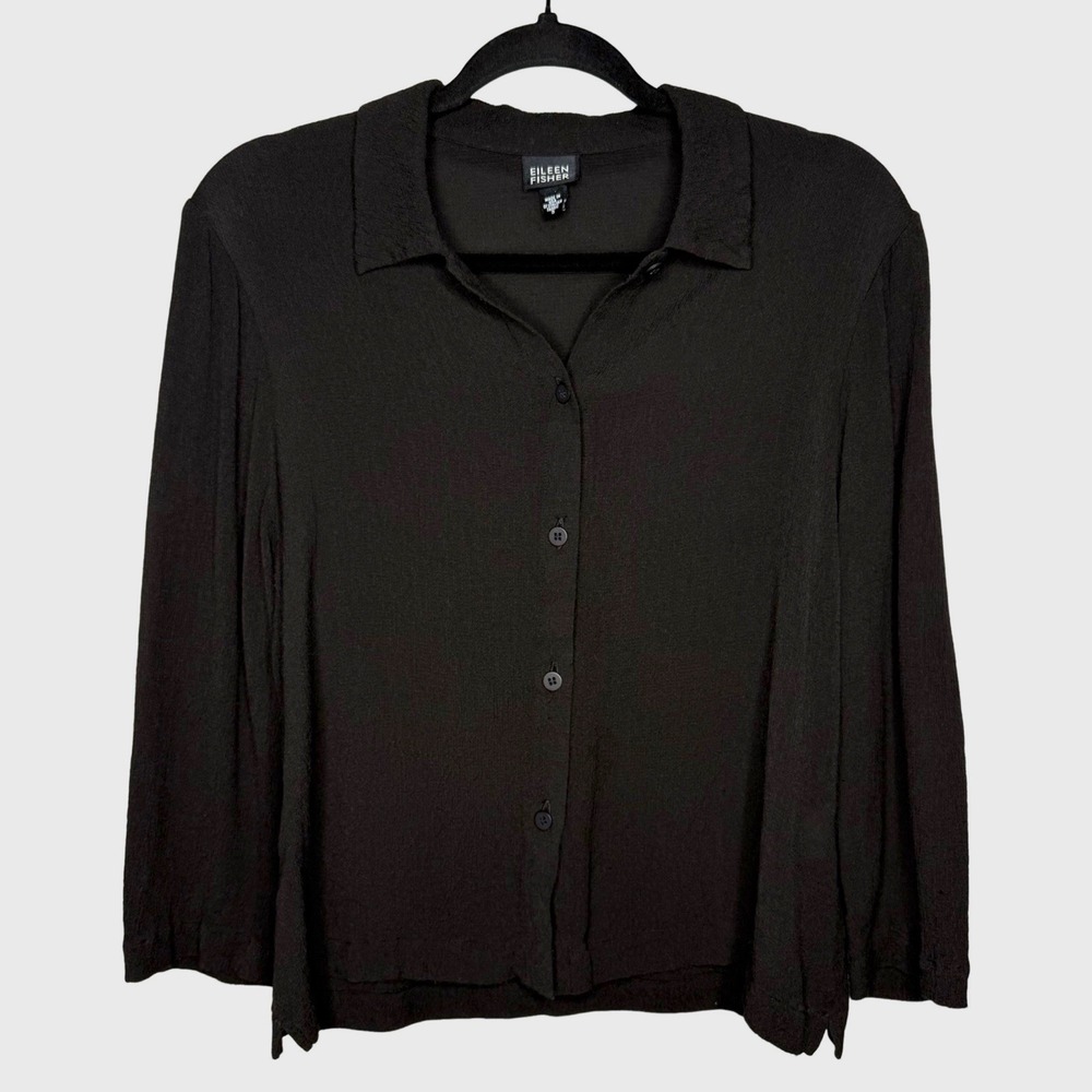 Eileen Fisher S Crinkle Crepe Button Shirt Minimalist Quiet Luxury Italian